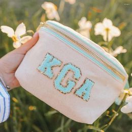 Hobo Vegan Canvas Fanny Packs Women Customized Letter Patches Waist Pack Female Fashion Contrasting Color Crossbody Chest Bags