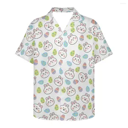 Men's Casual Shirts Hycool Nice Hawaiian Shirt For Men Festive Collection Easter Egg Print Lapel Short Sleeve 2024