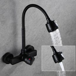 Onyzpily Black Brushed Kitchen Faucet Wall Mounted 2 Models Cold Water Sink 360 Rotation Sprayer Taps 240325