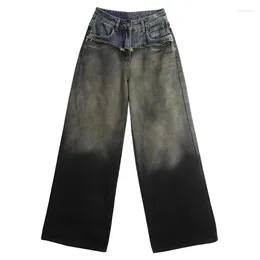 Women's Jeans Tie Dye Distressed Y2k For Women Frayed Stitch Casual Wide Pants Gradient Baggy 90s Vintage Emo Streetwear