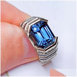 Wedding Rings Geometric Blue Cubic Zircon Finger For Women Men Fashion Jewellery Sier Colour Statement Ring Female Anelwedding Drop Deli Dhou3
