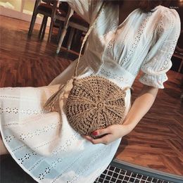 Shoulder Bags Round Soft Paper Rope Bag Tassel Summer Beach Handmade Crossbody Women Hollow Straw Circle Rattan