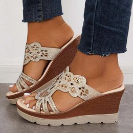Shoes Wedges Casual Round Ladies Heel Open Women Toe Comfort Spring Summer Rhinestone Slippers Party Sandals Plus Size 35-43 240322 902