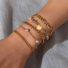Strand 5-piece Set Of Minimalist Style Love Pearls Multiple Layered Women's Alloy Bracelet Card