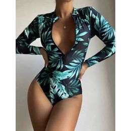 Designer bikini 2024 New Womens Conservative Bikini Zipper Long Sleeve Surfing Diving Suit One Piece Swimsuit bathing suit designer swimwear