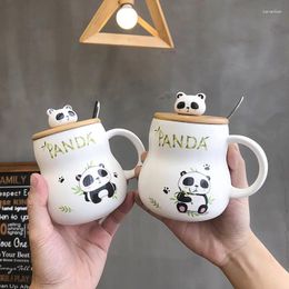 Mugs Cute Cartoon Panda Ceramics Mug 400ml With Lid And Spoon Coffee Milk Tea Breakfast Cup Drinkware Novelty Gifts
