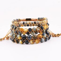 Strand Fashion 4mm 6mm 8mm Natural Stone Handmade Jewelry Tiger Eye Braided Macrame Bracelet Women Gift