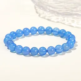 Strand JD Natural Stone Blue Agate For Women Round Bead Single Circle Stretch Bangles Reiki Healing Meditaton Jewellery