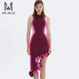 Casual Dresses MSMUSI 2024 Fashion Women Sexy Patchwork Sequins Ruffles Sleeveless Bandage Party Club Bodycon Event Midi Dress Vestidos