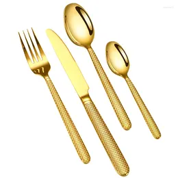 Dinnerware Sets 24Pcs Fashion Silver Gold Cutlery Set 18/10 Stainless Steel Creativity Gift Flatware 304 Drop