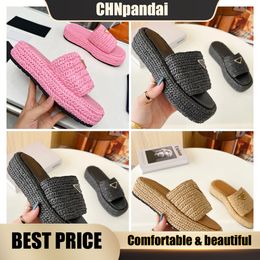 Newest slippers Sandal Luxury Lady Colourful Letter Leather slide sandals slipper womens Thick bottom PLUS SIZE beach ladies fashion outdoor 2024 weave 35-42