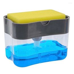Liquid Soap Dispenser 2 In 1 Pump With Sponge Manual Press Dishwashing Kitchen Tools