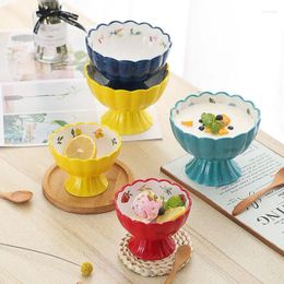 Bowls Ceramic Plate High-footed Refreshment Snack Tray Fruit Salad Bowl Dessert Dried Plates Dish Cake Pan