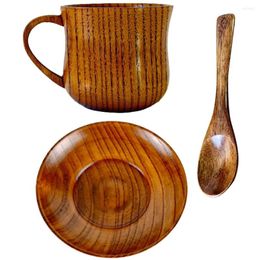 Dinnerware Sets Handmade Wooden Cup Set Drinking With Saucer Espresso Cups Simple Decorative Exquisite Coffee Tea Household Mug