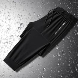 Men's Pants Drawstring Trousers Elastic Waist Quick-drying Ice Silk Sport With Zipper Pockets Breathable