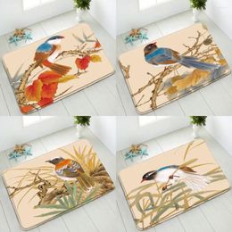 Bath Mats Chinese Style Birds Non-slip Bathroom Mat Retro Color Flowers Leaves Bedroom Kitchen Entrance Doormat Absorbent Carpet Washable