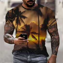 Men's T-shirt Coconut Round Neck 3D Printed Short Sleeved Hawaiian T-shirt Top Summer