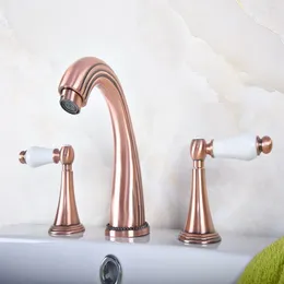 Bathroom Sink Faucets Antique Red Copper Brass Deck Mounted Dual Handles Widespread 3 Holes Basin Faucet Mixer Water Taps Mrg077