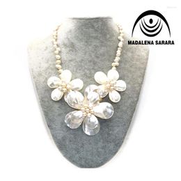 Choker MADALENA SARARA Elegant Princess Style 7mm Baroque Freshwater Pearl Five Shell Flower Necklace 18" Personality