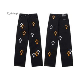 Mens Designer Ch Make Old Washed Hearts Jeans Chrome Straight Trousers Heart Embroidery Letter Sanskrit Prints for Women Men Jeans 300