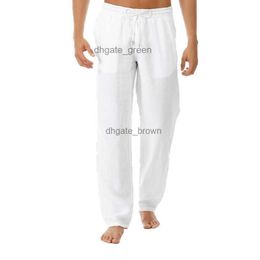 New Top Quality Mens Summer Casual Pants Natural Cotton Linen Trousers White Linen Elastic Waist Straight Mens Pant