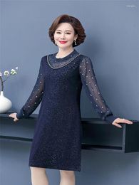 Casual Dresses Women Middle-aged Dress Autumn And Winter Elegant O Neck Long-Sleeve Solid Colour Female Clothing