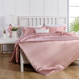 Bedding Sets 4 PCs Set Mulberry Silk 30 Mm Seamless Dark Green Blue Milk Tea Pink Gray Colors K Sheet Duvet Cover Customize