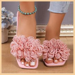 Slippers Women Flower Flat Casual Walking Shoes Summer Fashion Dress Outdoor Pink Shallow Zapatos Para Mujeres
