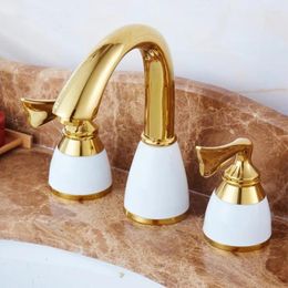 Bathroom Sink Faucets 1PC Basin Faucet Copper European Antique Three-hole Wash And Cold Water Tap