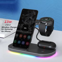 Chargers 3 in 1 Wireless Charger Stand for Samsung Galaxy S22 S21 15W Fast Charging Station for Galaxy Watch 5 4 Classic Active 2 Earpods