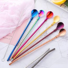 Drinking Straws Metal Straw Reusable Stainless Steel Bag Cocktail Bar Spoon Accessory