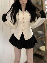 2023 Autumn Japanese Style Fashion 2 Piece Skirt Set Elegant Woman Crop Tops Blazers Slim Y2k Mini Suit Female Casual 240403