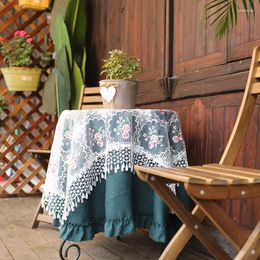 Table Cloth American Retro Advanced Sense Dark Green Light Pink Round Cherry Blossom Tablecloth