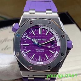 AP Brand Wristwatch Royal Oak Offshore Series 15710ST Limited Edition Purple Back Transparent Mens Fashion Leisure Business Sports Mechanical Diving Watch