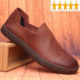 Casual Shoes Slip Summer Mens On Loafers Soft Genuine Leather Driving Man Comfortable Breathable TPR Flats Brown Black