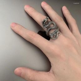 Cluster Rings Vintage Three-dimensional Relief Animal Pattern Ring For Men Jewelry Trendy S925 Male Zodiac Dragon Finger Accessories