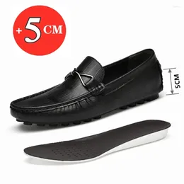 Casual Shoes Comfortable Men Loafers /5cm Elevator Sneakers Black Brown Soft Genuine Leather Flats Height Increase Taller