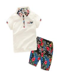 Boys Lapel Tshirt Flower Shorts Set Kids Designer Clothing Boys Set Summer Short Sleeve Cotton Little Gentleman Sets2435488