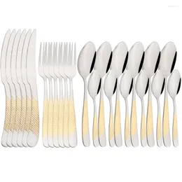 Dinnerware Sets Drmfiy Vintage Gold 24Pcs Set Stainless Steel Tableware Knife Fork Spoon Silverware Kitchen Colourful Cutlery