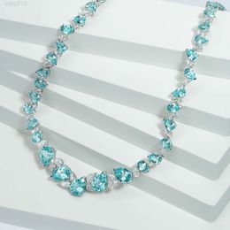 Fashion Jewelry Necklaces 14K Solid Gold Paraiba Color Lab Sapphire Gemstone with DFE Necklace