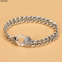 S925 Sterling Silver Guochaofeng Heavy Industry Creates Six Character Truth Cuban Bracelet Thai Silver Punk Hip Hop Chain