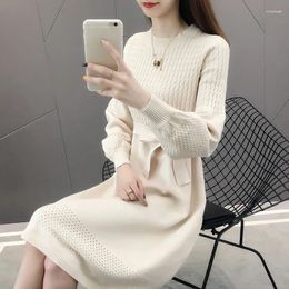 Casual Dresses Autumn And Winter Knit Oversized Women Midi Sweater Dress Warm O-Neck Loose Tunic High Street Baggy Pullover