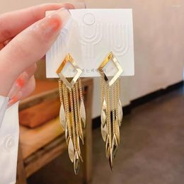 Dangle Earrings 1 Pair Pendant Bohemian Geometric Exaggerated Golden Color Hollow Rhombus Tassel Jewelry Accessory