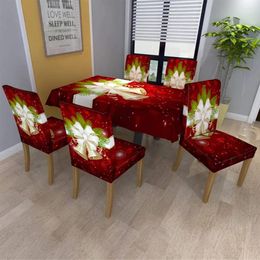 Table Cloth Christmas Tablecloth Elastic Banquet Washable Decorative Cover Xmas Home Decor Decorations With 4pcs Chair