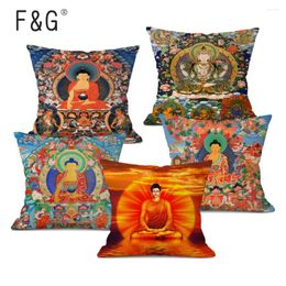 Pillow Chinese Buddha Cover Religious Shakyamuni Four-armed Guanyin Decorative Linen Pillowcase For Sofa Home Decor