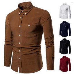 Men's Casual Shirts Men Top Slim Fit Spring Summer Shirt With Turn-down Collar Single-breasted Design Patch Pocket Soft Breathable For