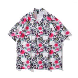 Men's Casual Shirts Flowers Loong Year Retro Chinese Oversize Aesthetic Hawaiian And Blouses For Men Women Summer Vacation Tops Goth Clothes