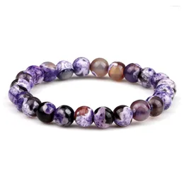 Strand 1pcs 8mm Trend Purple Fire Agate Handmade Beaded Stretch Bracelet For Women Summer Versatile Charm Energy