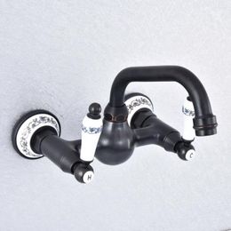 Bathroom Sink Faucets Black Bronze Faucet Wall Mounted Double Handle Swivel Spout And Cold Mixer Nsf710