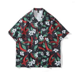 Men's Casual Shirts Oversize Aesthetic Floral Painting Summer Tops Clothes Dark Gothic Black Hawaiian And Blouses For Men Women